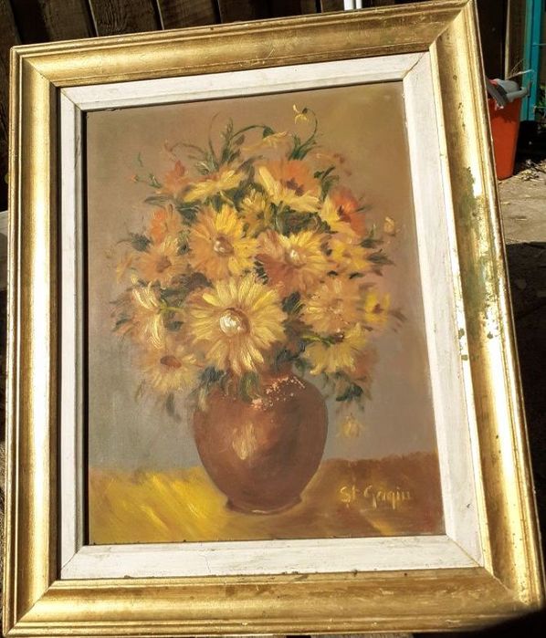 Tablou vechi in ulei . Cadoul perfect. Flori , natura moarta