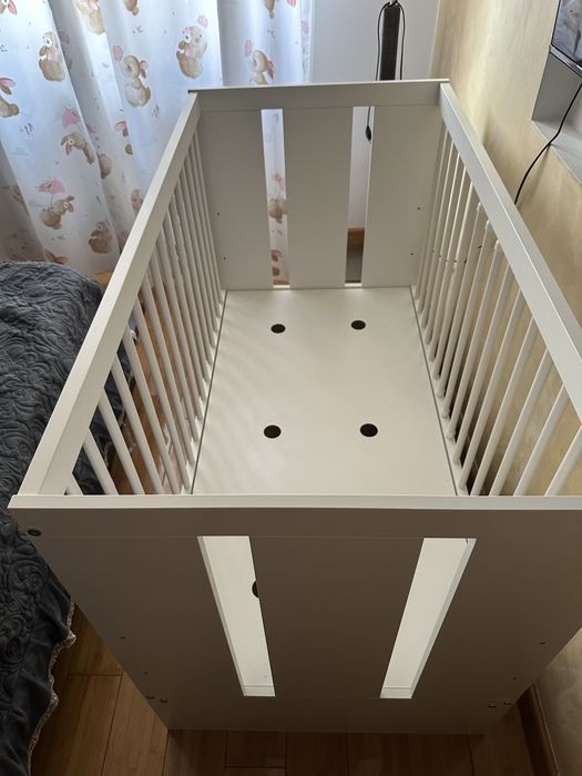 Patut din lemn pentru copii Alb Klups + saltea