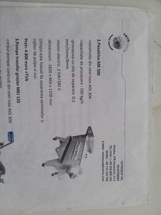 Utilaje  Procesare Legume/Fructe - Inox - Maurer/Fillogy - Ca Noi