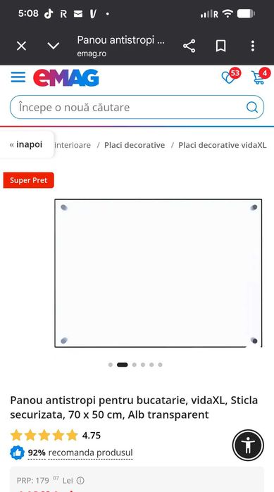 Panou Emag antistropi NOU (sigilat  bucatarie sticlă securizată VIDAXL