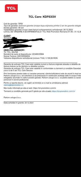 Televizor QLED 164 cm TCL 65C745 144hz