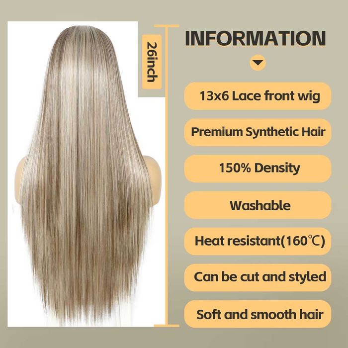 Peruca Sapphirewigs blonda lunga dreapta 66 cm dantela frontala 13x6