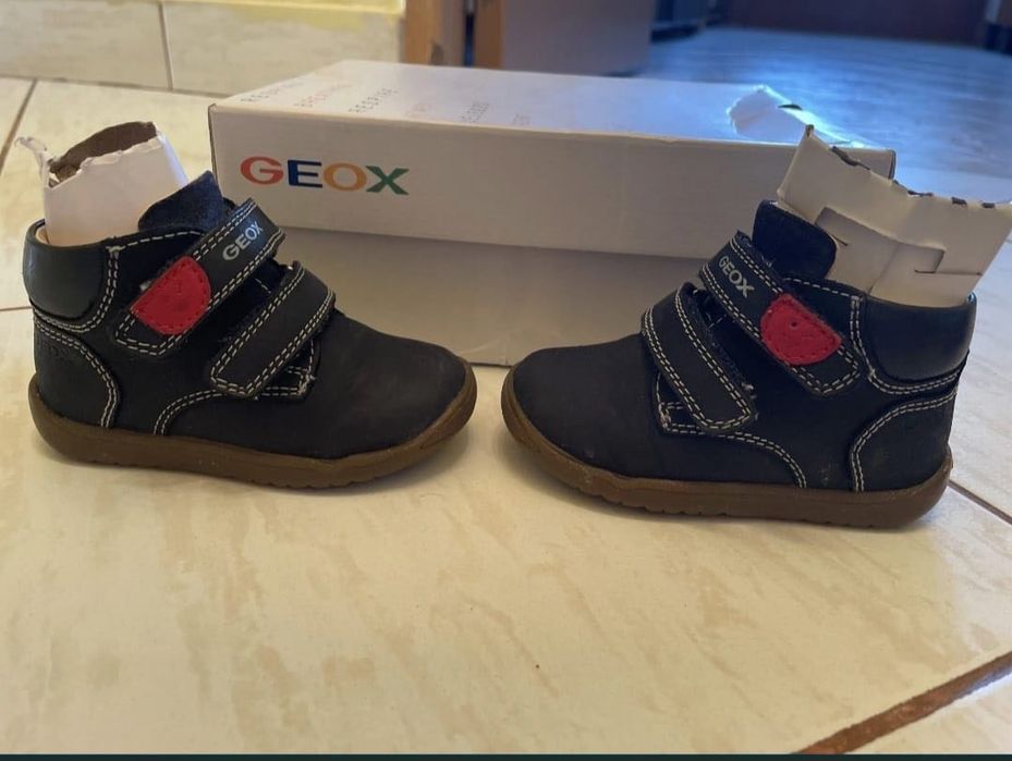 Geox - Ghete de piele cu velcro, Negru, 19 EU, stare buna