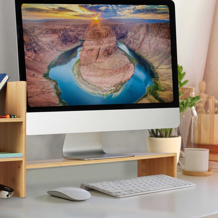 Suport pentru monitor din bambus, 4 compartimente, 30 x 67 x 20 cm