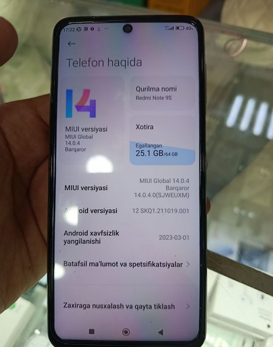 Redmi not 9s 64gb narhini kelshamza