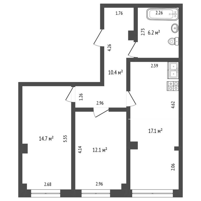 2-комн,НОВОСТРОЙКА 60.5 м², Жалела Кизатова