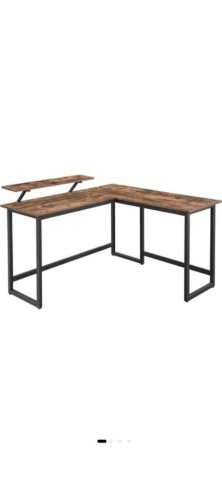 Birou pe colt, cu cadru metalic si blat lemn , maro, 140 x 130 x 76cm