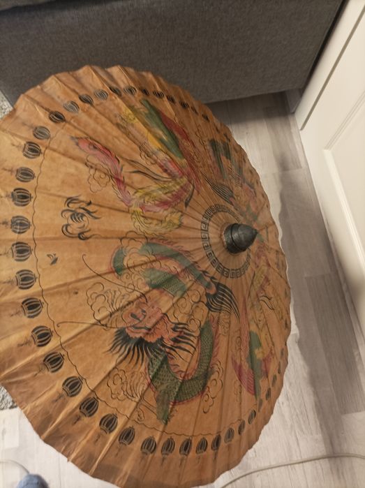 Много стар ретро колекционерски чадър от маслена хартия оригинален