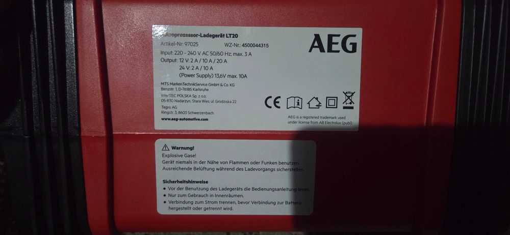 redresor aeg /incarcator baterie auto 12v/24v 2a/10a/20a/ nou