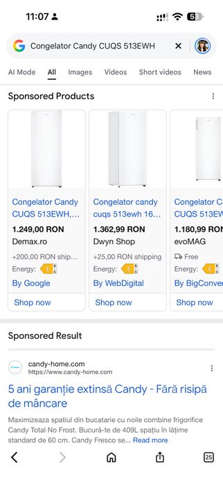 Congelator Candy CUQS 513EWH ca nou