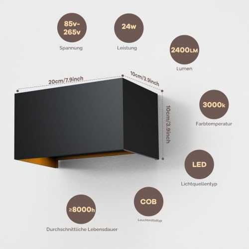 Стенна LED лампа vatato LED Wall Light 24 W IP65 3000 K