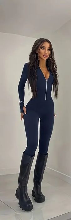 Salopeta bleumarin dama, fermoar metalic, super calitate