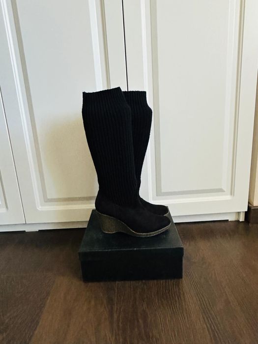 Cizme cu platforma , negre din piele, numarul 39