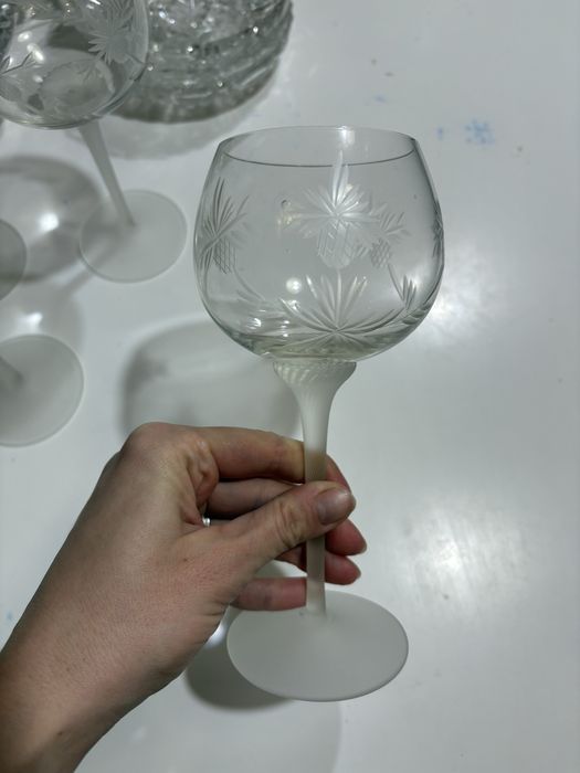 Set 5 pahare tip goblet din sticlă gravată