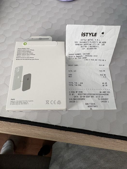 Apple MagSafe Battery Pack – Cumpărat în 2025 cu bon / Nou