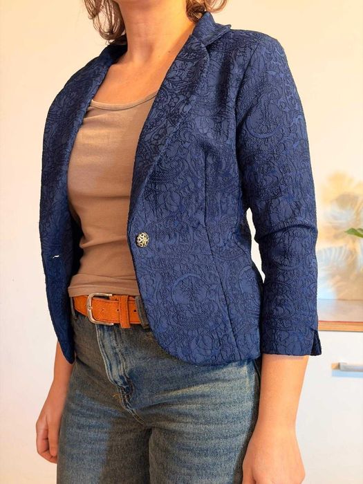 Sacou elegant cu maneca trei sferturi, bleumarin