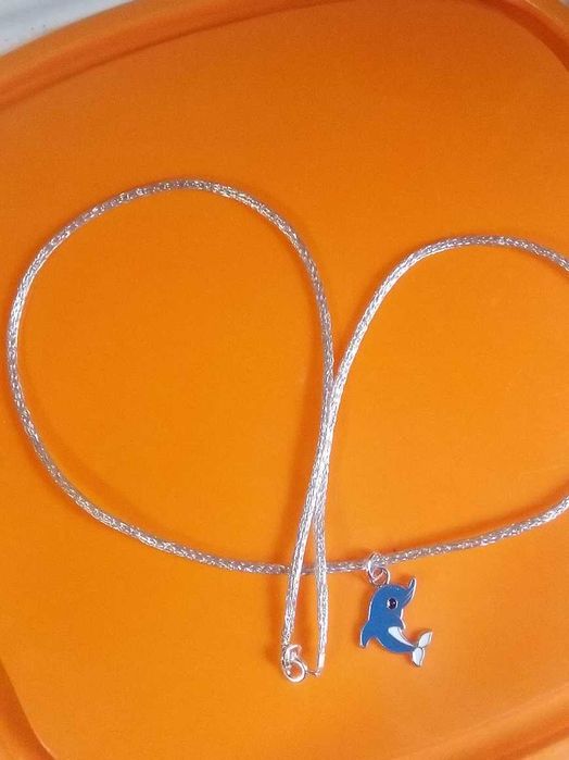Посребрено колие с плетен шнур и Делфин 999 Silver-plated necklace