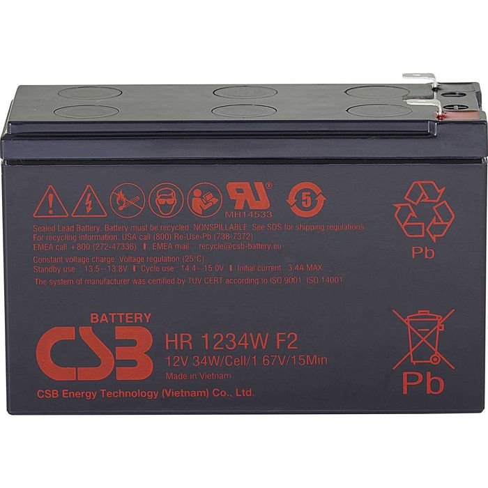 Батерия CSB HR1234WF2, 12V, 9 Ah, F2 конектори