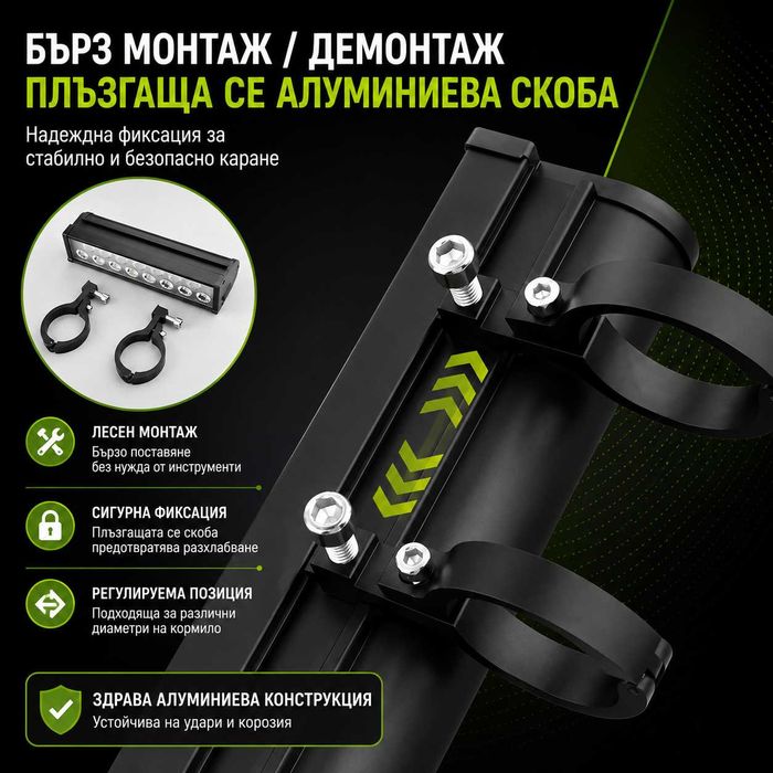 Ултра ярък 15 LED бар за велосипед, 4000 lm, USB-C, Бяла и жълта светлина
