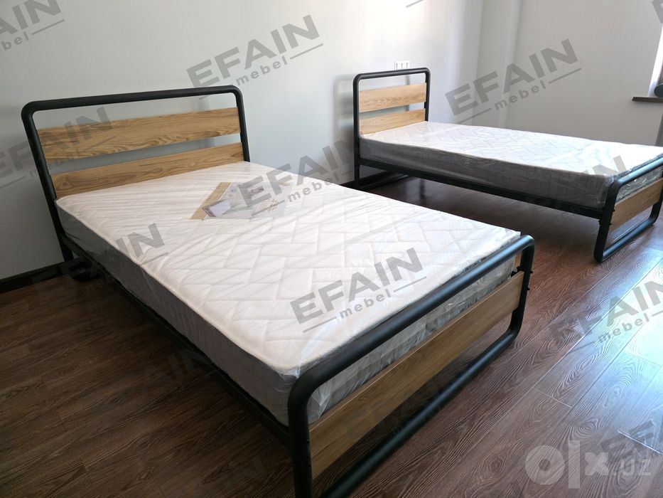 Полуторка кровать PREMUS bir yarim kishilik kravat va loft, temir