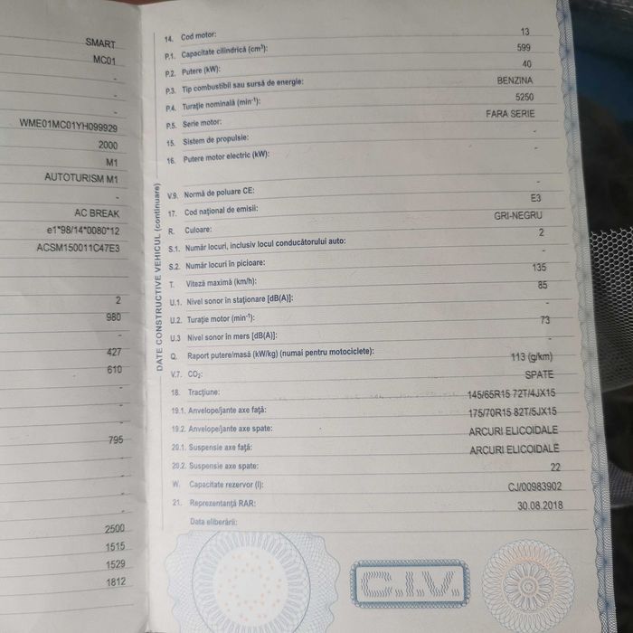 Vind mașina Smart pt. programul rabla 500 euro