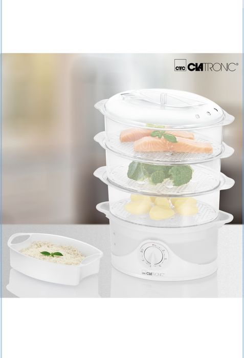 Clatronic DG 3665 Уред за готвене на пара, 60-минутен таймер, 3 тенджери, 800 W