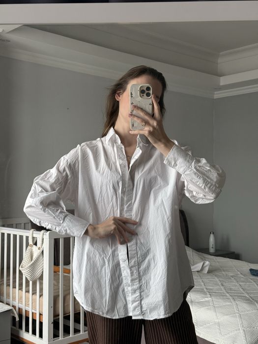 Рубашка Zara белая голубая