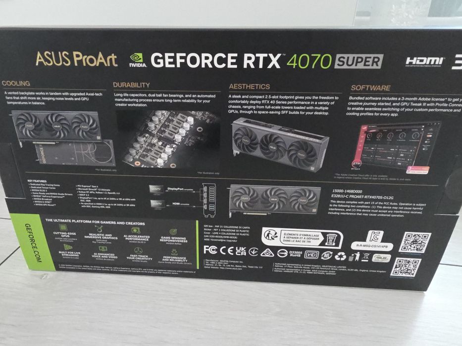 Vând placa video Asus 4070 super pro art oc 12gb, nouă, sigilată