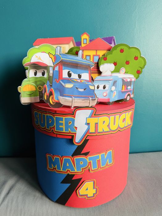Картонена торта кутия Патрулиращи коли Супер камион Super Truck