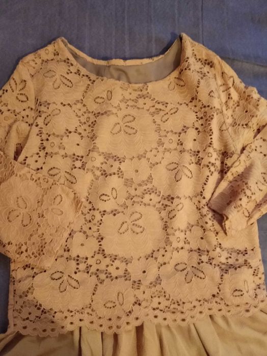 Дамска блуза от дантела, цвят горчица, с размер.