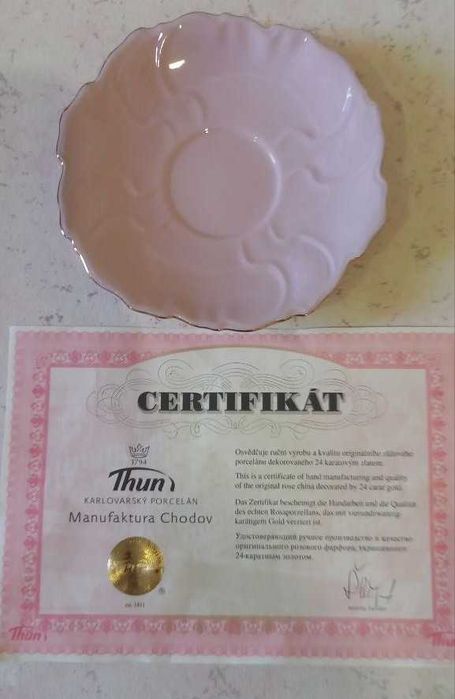 Редкий чайный сервиз THUN, Чехия, Розовый фарфор, Позолота, 6 персон