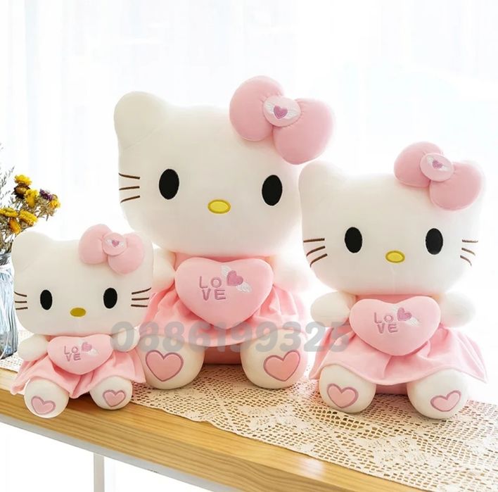 Голяма плюшена играчка Кити Hello Kitty Love, Розово Коте Кити