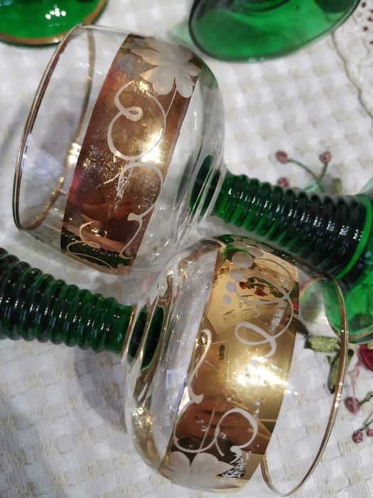 Luminarc Romer - France нови  6 бр златни чаши ръчно гравирано стъкло