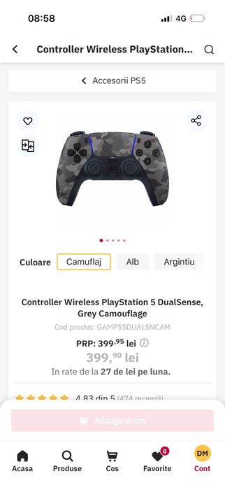 Controller Wireless PlayStation 5 DualSense, Grey Camouflage