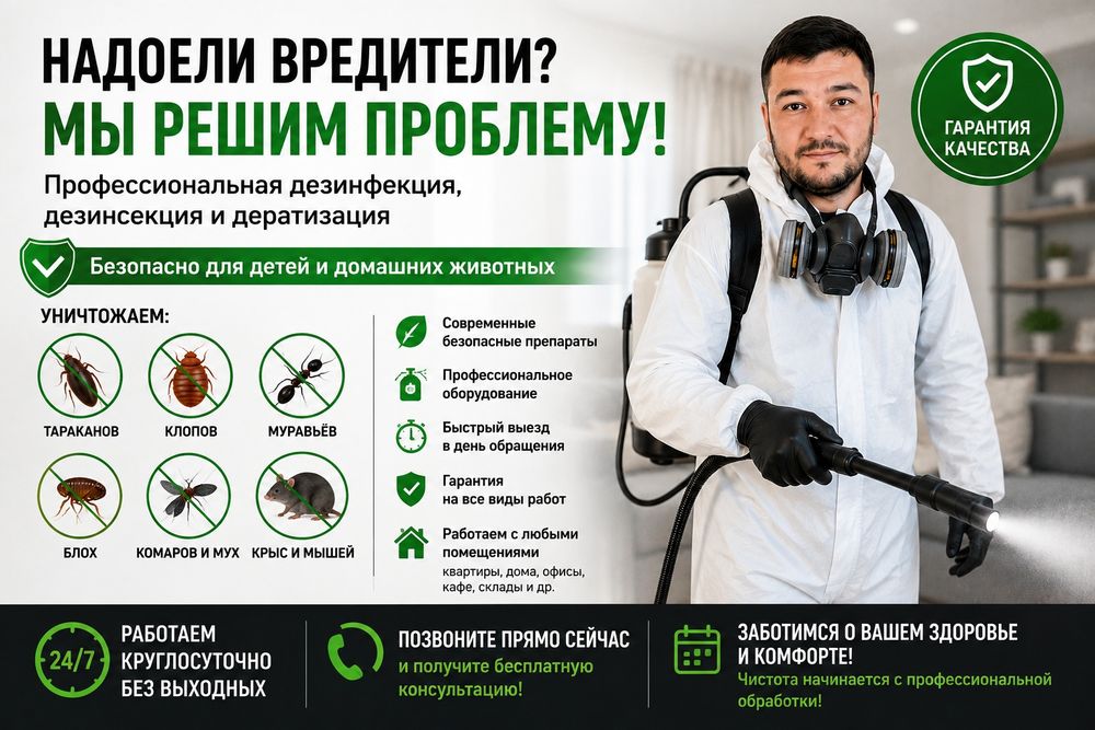 Профессиональная дезинфекция, дезинсекция и дератизация в Ташкенте.
