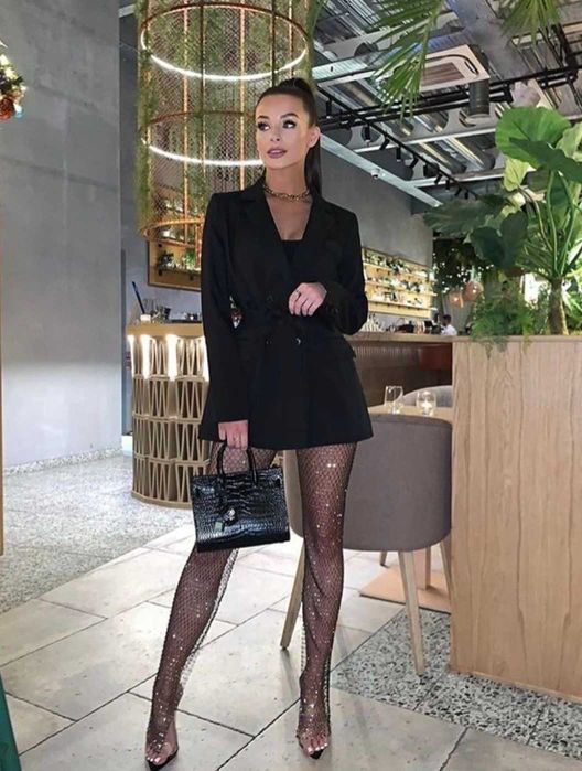 mesh черен панталон мрежест камъни клин чорапогащник с кристали лъскав