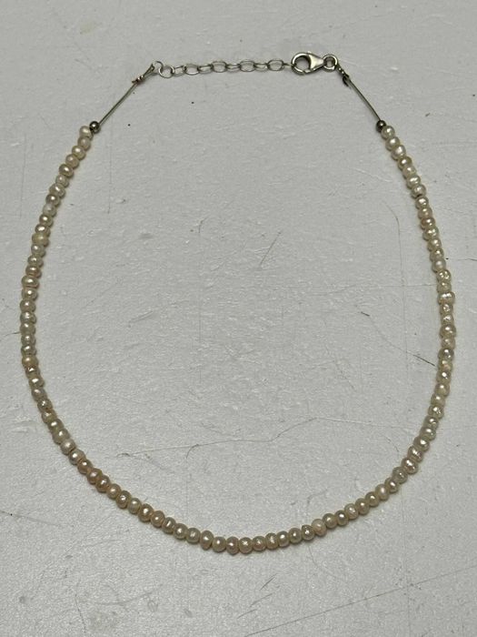 COLIER PERLE Naturale MICI + Inchizatoare ARGINT 925 - Vintage !