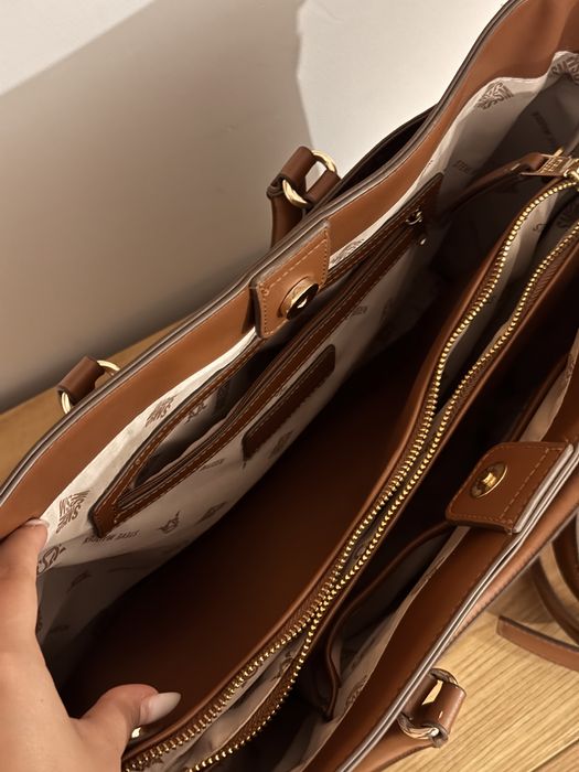 Geantă Steve Madden maro monogram | geantă de umăr | geantă laptop | mare