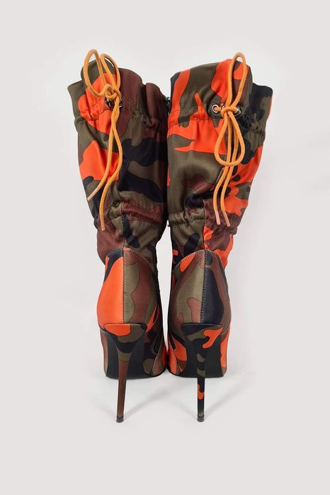 Botine satin sliletto Dama camuflaj toc cui varf ascutit