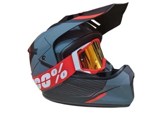 Каска Крос Мотор/Скутер/Бъги/Вело/АТВ с очила 100%