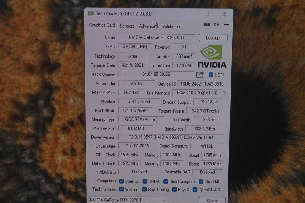 RTX 3070 Ti 8GB Asus TUF Nvidia GPU видеокарта / вкл. ДДС