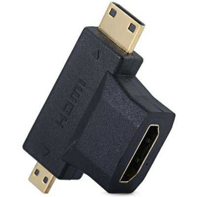 Позлатен 3 в 1 HDMI женски към Micro HDMI и Mini HDMI мъжки конвертор