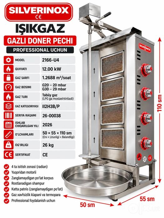 IŞIKGAZ SILVERINOX 2166-U4 — professional doner pechi