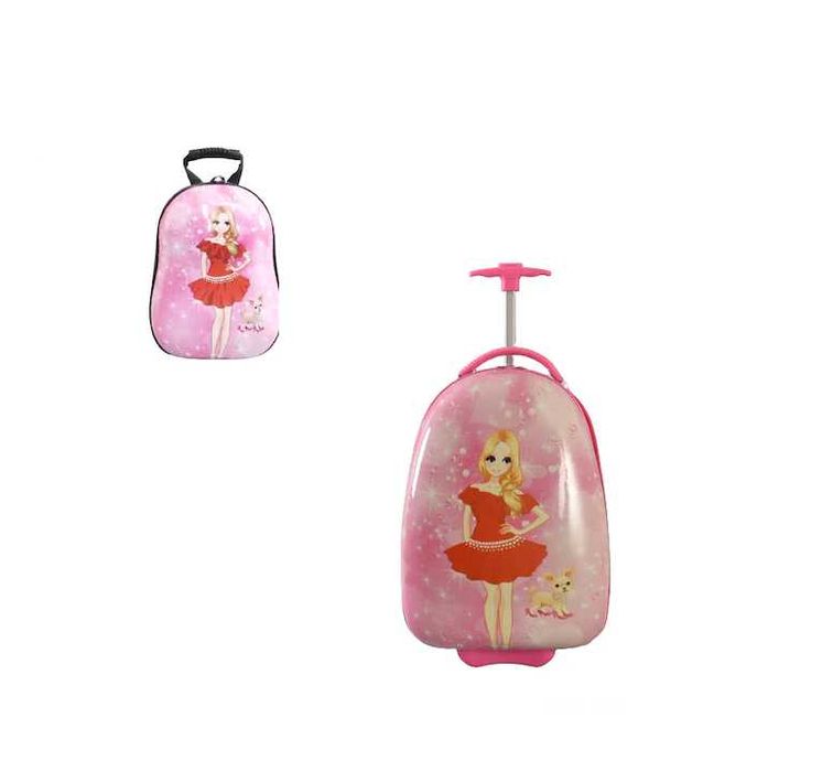 Комплект куфар и раница, За момичета, Момиче с куче, Розов
