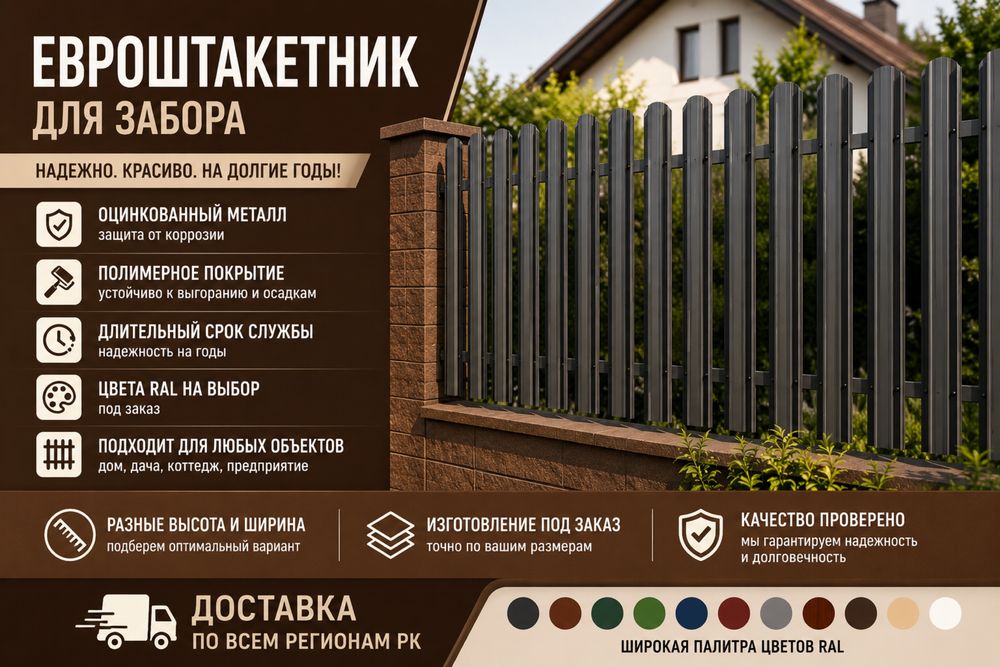Материал для забора Евроштакетник металлический