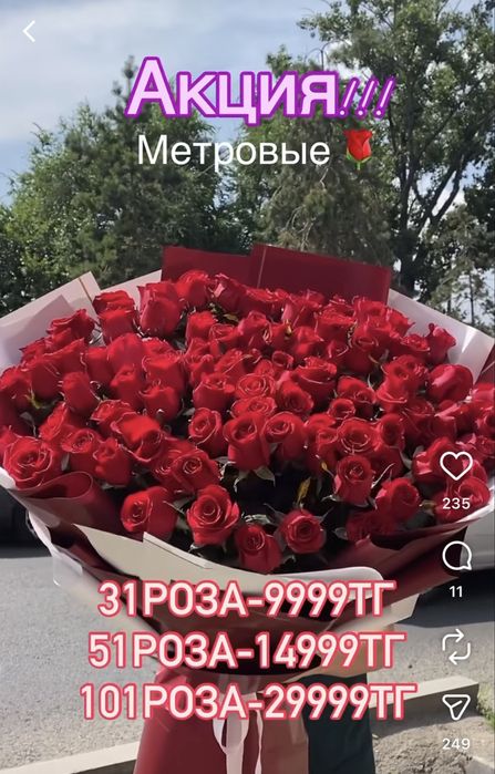 Цветы 101 роза метровый