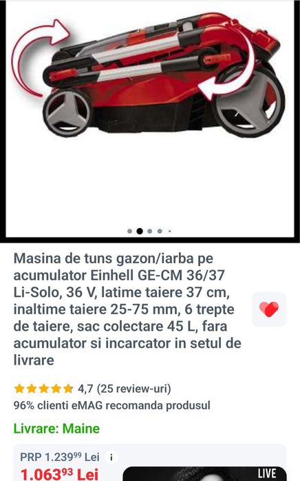 Masina de tuns gazon/iarba pe acumulator Einhell GE-CM 36/37