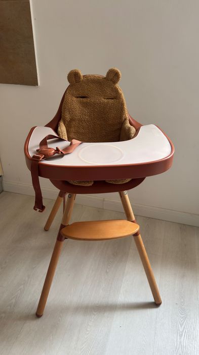 Scaun masă reglabil   ChildHome Evolu 2 culoarea natural/ruginiu + accesorii ( tăviță cu silicon , perna ursuleț și coș depozitare )