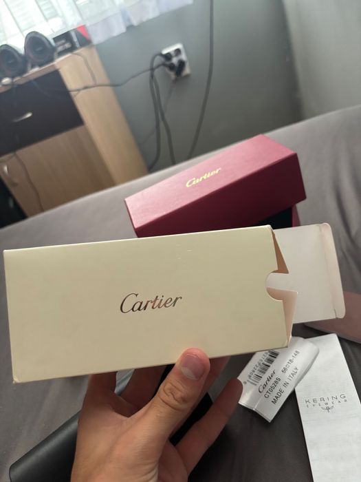 Cartier Black Acetate Glasses, Gold Decor & Blue Lens