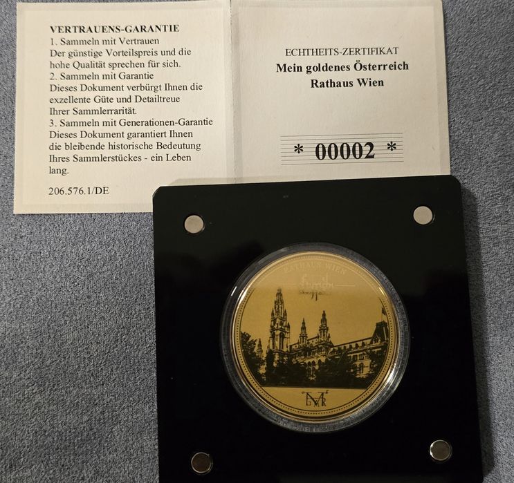 Лимитирана златна монета / медал „Rathaus Wien – 1000 Jahre Österreich“ (1/200 oz, Proof)